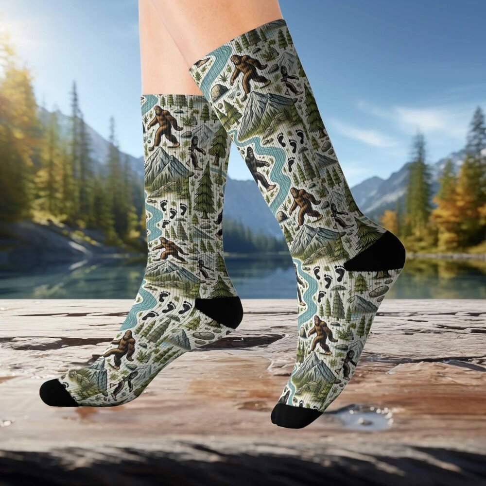 Bigfoot in the Forest Socks, PNW Style Socks, Sasquatch Hiking Socks, NWOT